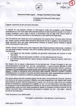 Gruppo Consiliare Futuro Dggi Al Sindaco del Comune di Celle