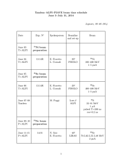 Tandem–ALPI–PIAVE beam time schedule June 3–July 31, 2014