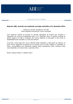 Accordo ABI-Sindacati, proroga del contratto al 31 dicembre 2014