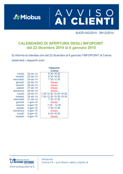 MB AU 041 2014 Orario Infopoint dal 22 dicembre al 6 gennaio 2015