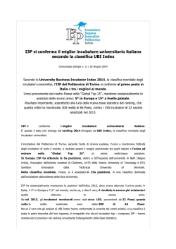 I3P si conferma il miglior incubatore universitario italiano secondo la