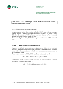 DdL Stabilità2014_nota Cisl_ fisco, finanza e