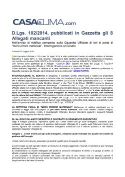 D.Lgs. 102/2014, pubblicati in Gazzetta gli 8 Allegati