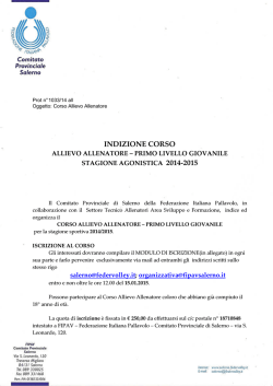 Indizione Corso Allievo Allenatore 1&deg;Liv. G
