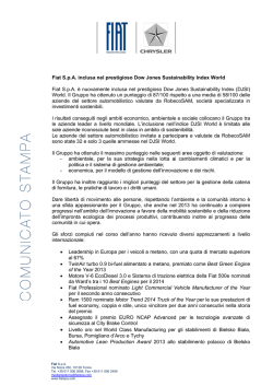 Fiat S.p.A. inclusa nel prestigioso Dow Jones Sustainability Index