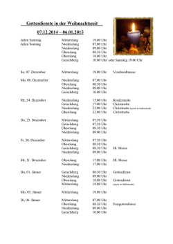 Gottesdienste in der Weihnachtszeit 07.12.2014 &ndash; 06.01.2015
