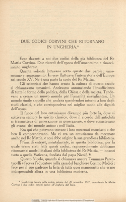 Due codici corvini che ritornano in Ungheria