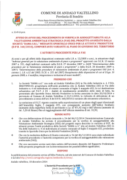 Avviso del procedimento - Comune di Andalo Valtellino