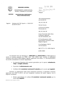 30.07.2014 Comunicazione della Regione Liguria per sentenza del