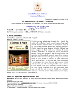 Gli appuntamenti col teatro a Orbassano Venerd&igrave; 14 novembre 2014