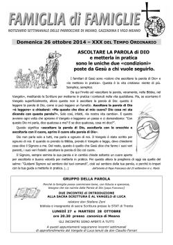 Domenica 26 ottobre 2014 &ndash; XXX ASCOLTARE LA PAROLA di DIO
