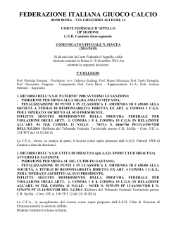 Comunicato n. 015/CFA - Federazione Italiana Giuoco Calcio