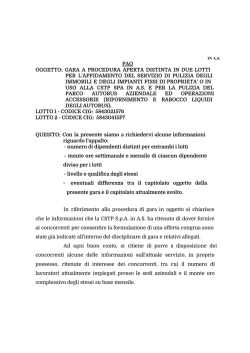IN A.S. FAQ OGGETTO: GA - CSTP Azienda della Mobilit&agrave; SPA