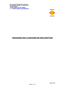 PROCEDURA PER LA GESTIONE DEI RESI DIFETTOSI