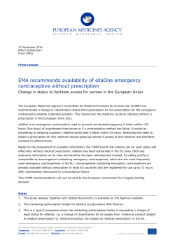 EMA recommends availability of ellaOne emergency contraceptive
