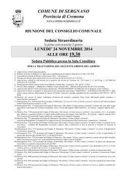 RIUNIONE DEL CONSIGLIO COMUNALE Seduta Straordinaria