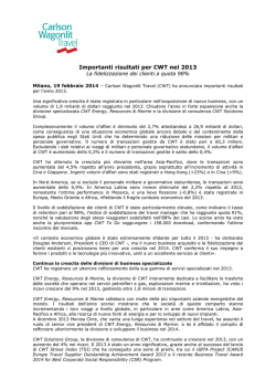 Importanti risultati per CWT nel 2013