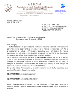 2014 II semestre Incontri Milano - Associazione fra gli Spedizionieri