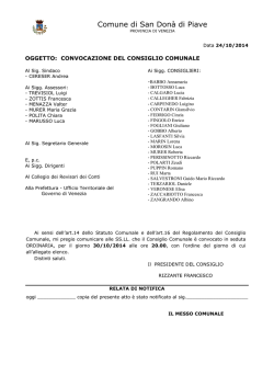 Il giorno 30/10/2014 alle ore 20.00 il Consiglio Comunale &egrave;