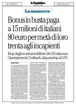 Bonus in busta paga a 15 milioni di italiani 80 euro