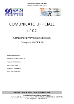 Comunicato N°02 Campionato Under 16 stagione 2014/2015