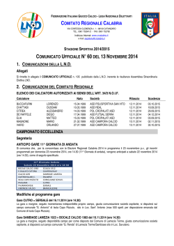 Comunicato Ufficiale n. 60 del 13 Novembre 2014