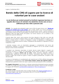 Bando della Città di Lugano per la ricerca di volontari per le case