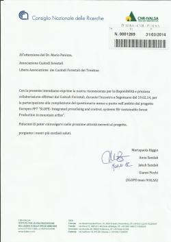 CNR - comunicazione di ringraziamento ai Custodi forestali