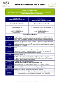 Introduzione a PNL in Sanit&agrave; 26 settembre