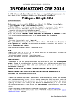 informazioni cre 2014 - Oratorio San Giovanni Bosco di Osio Sopra