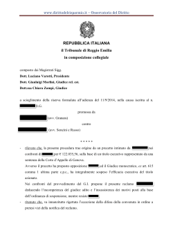 Tribunale di Reggio Emilia,Ord. Coll. 12 settembre 2014