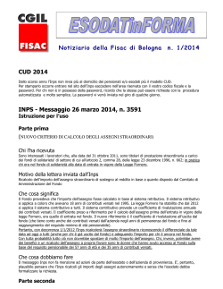 Notiziario della Fisac di Bologna n. 1/2014 CUD 2014 INPS