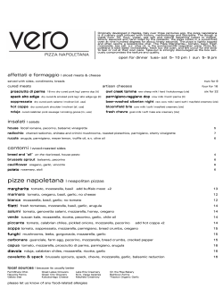 Current Menu - Vero Pizza Napoletana