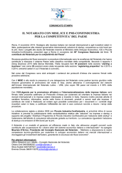 Il Notariato con MISE, ICE e PMI-Confindustria per la competitivit&agrave;