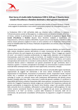 Dieci borse di studio dalla Fondazione CON IL SUD per il Quarto