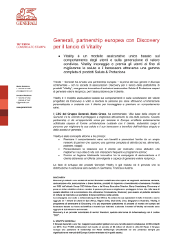 Generali, partnership europea con Discovery per il lancio di Vitality