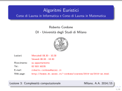 Algoritmi Euristici - Corso di Laurea in Informatica e Corso di