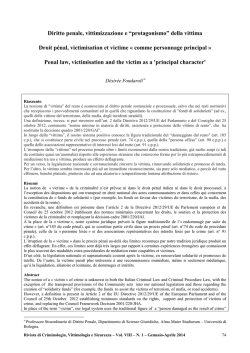 Diritto penale, vittimizzazione e &ldquo;protagonismo&rdquo; della