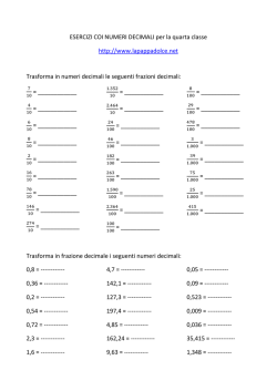 ESERCIZI COI NUMERI DECIMALI per la quarta