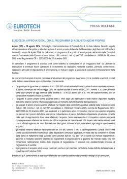 eurotech: approvato dal cda il programma di acquisto azioni proprie