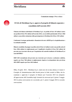 Il CdA di Meridiana S.p.A. approva il progetto di bilancio separato e
