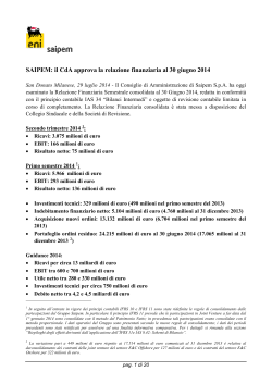 SAIPEM: il CdA approva la relazione finanziaria al 30 giugno 2014