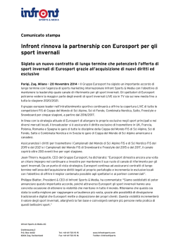 Infront rinnova la partnership con Eurosport per gli sport invernali