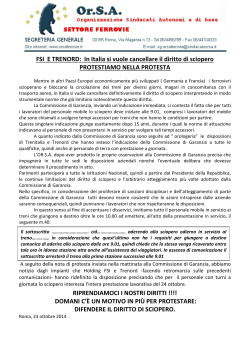 FS, in Italia si vuole cancellare il diritto di Sciopero