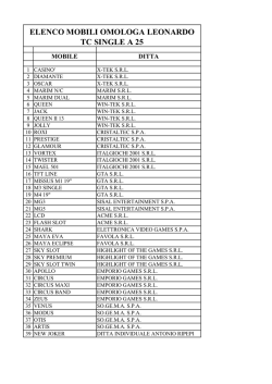 ELENCO MOBILI OMOLOGA LEONARDO TC SINGLE