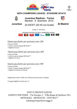 09 dicembre 2014 ore 20.45 Juventus – Atl. Madrid