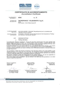 Certificato ACCREDIA - Tecnoparco Valbasento