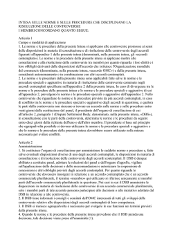 INTESA SULLE NORME E SULLE PROCEDURE CHE