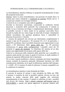 INTRODUZIONE ALLA TERMODINAMICA STATISTICA La