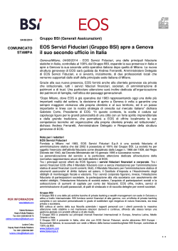 EOS Servizi Fiduciari (Gruppo BSI) apre a Genova